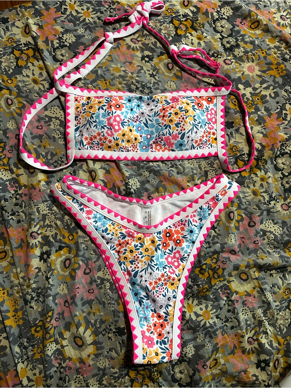 Floral Pink Trim Bikini Set NWOT